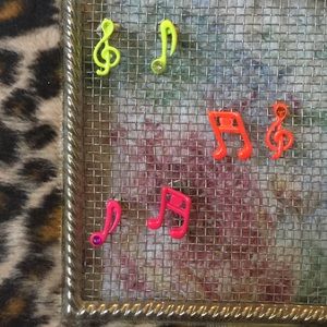 Neon music notes and clefs earring studs